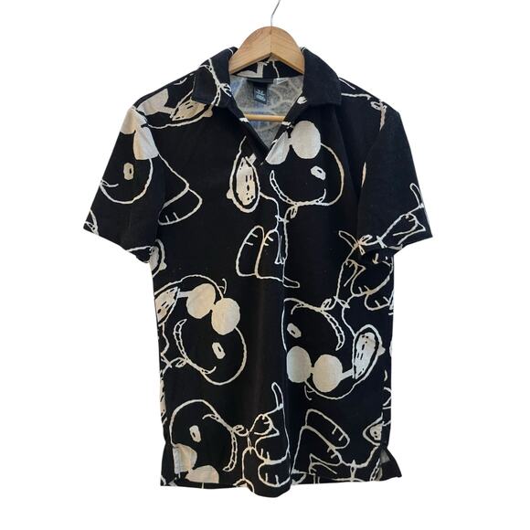 H&M Men’s Regular Fit Peanuts Snoop Print Terry Polo Shirt Size XS - Picture 2 of 10